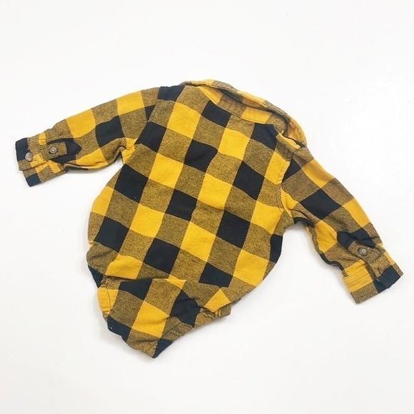 Wrangler gold/black plaid flannel button down baby bodysuit - Picture 2 of 4
